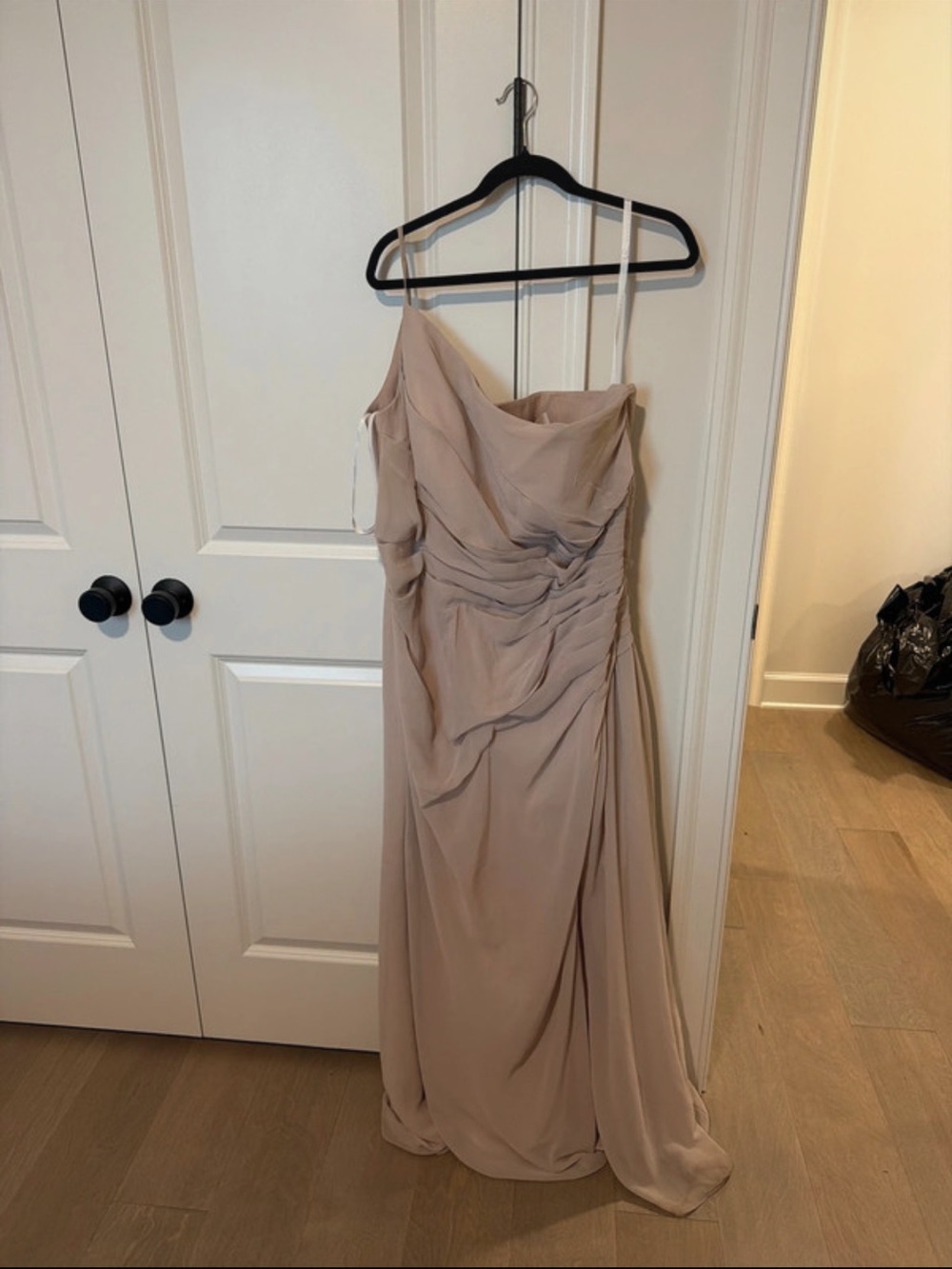 Hayley Paige Occasions Blush Nude Draped Chiffon Gown